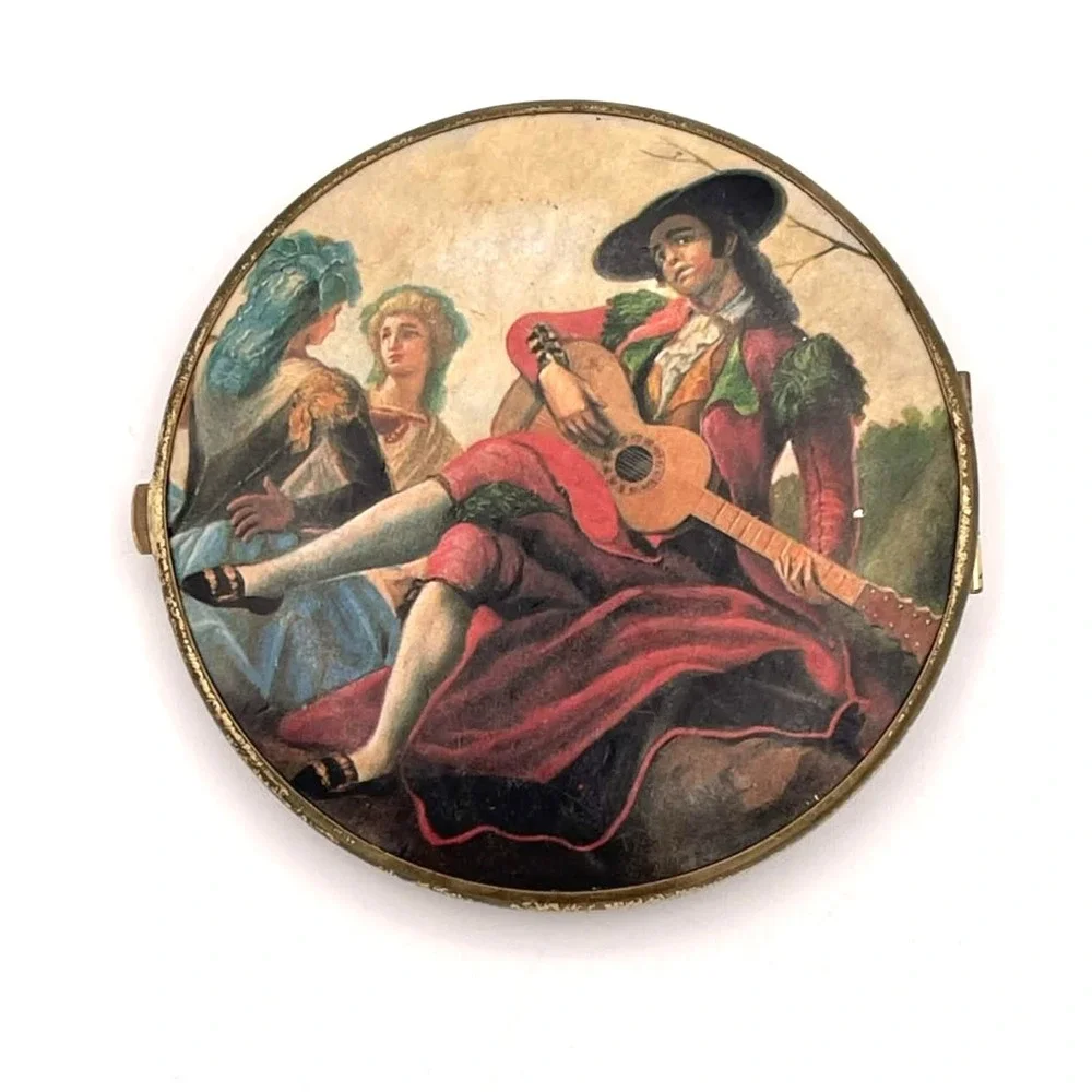 Vintage German Double Mirror Compact Romantic Courting Scene